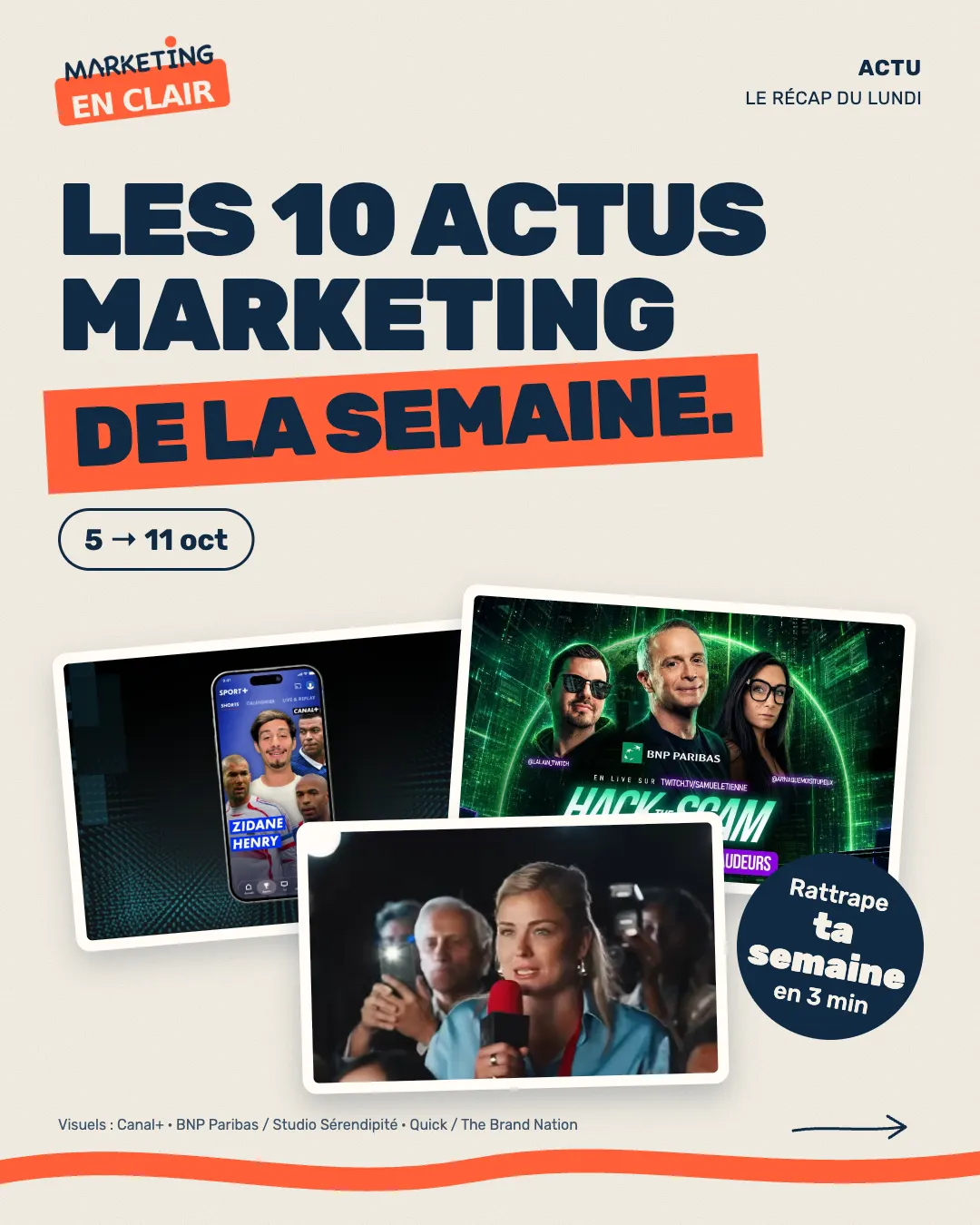 Les 10 actus marketing de la semaine du 5 au 11 octobre 2026 : Canal+, BNP Paribas sur Twitch et Quick