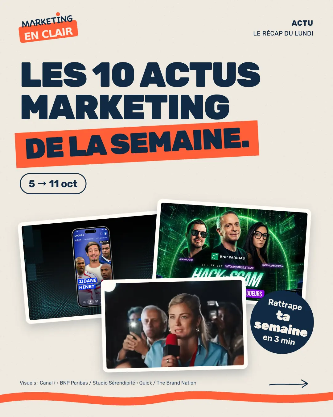 Les 10 actus marketing de la semaine du 5 au 11 octobre 2026 : Canal+, BNP Paribas sur Twitch et Quick