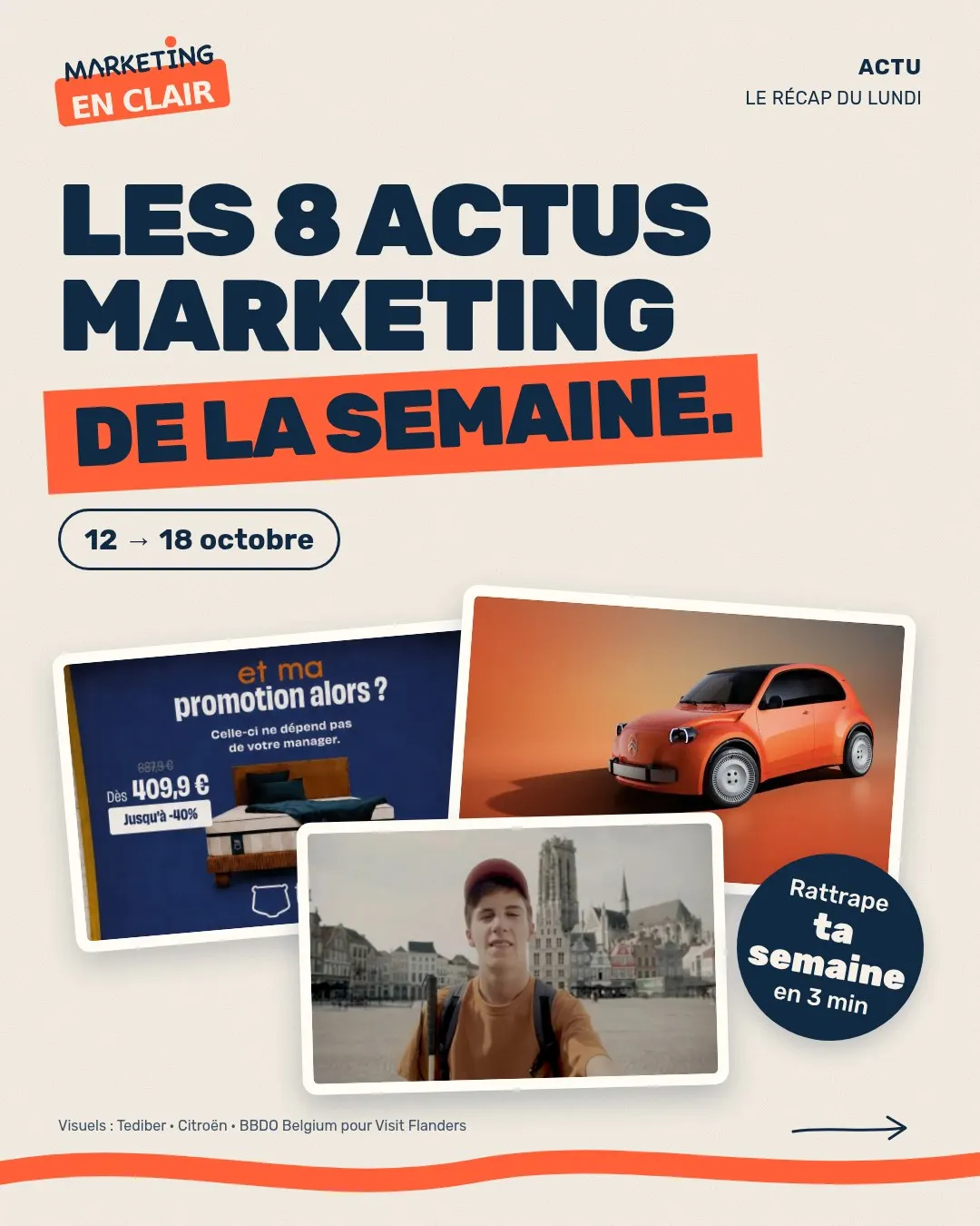 Les 8 actus marketing de la semaine du 12 au 18 octobre 2026 : Tediber, la 2 CV électrique de Citroën et Visit Flanders